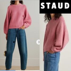 Lovely! STAUD Pink Aura ribbed wool-blend sweater size large
